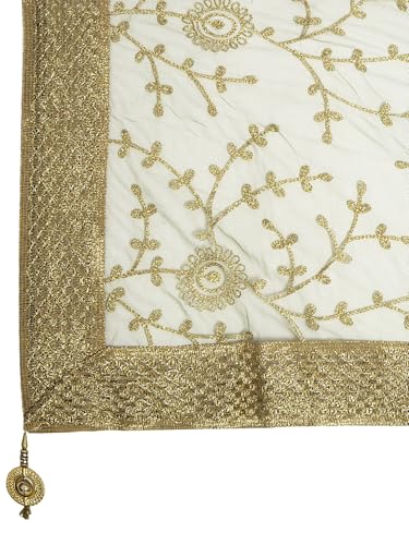 Image of ZEN APPAREL Women's Embroidered Net Dupatta with Lace Borders (Z-101) Premium Net Fabric Golden Aari Work