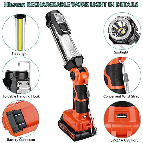 Hiesuan Cordless LED Work Light for Black & Decker 20V Li-ion Battery, 35W 2000LM Outdoor Flashlight Portable Camping Lanterns for Car Repairing, Job Site Lighting, Emergency by Hiesuan - Used condition - Image 5