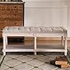 Farmhouse storage bench wooden entryway upholstered tufted ottoman bench for bedroom end of bed hallway organizer beige  urban country home decor