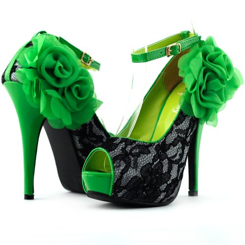 SHOW STORY Sexy Lace Peep Toe Flowers Stiletto High Heel Platform Shoes,LF304084