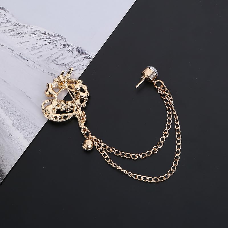 Image of coadipress Dragon With Hanging Chain Brooch Pin for Women Men Rhinestone Crystal Dragon Animal Collar Pins Suit Shirt Lapel Pin Fashion Jewelry