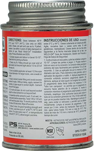 Weld-On 10246 773 Abs Medium-Bodied High Strength Solvent Cement - Fast Setting And Low-Voc, Black, 1/4 Pint (4 Fl Oz) #TOP1