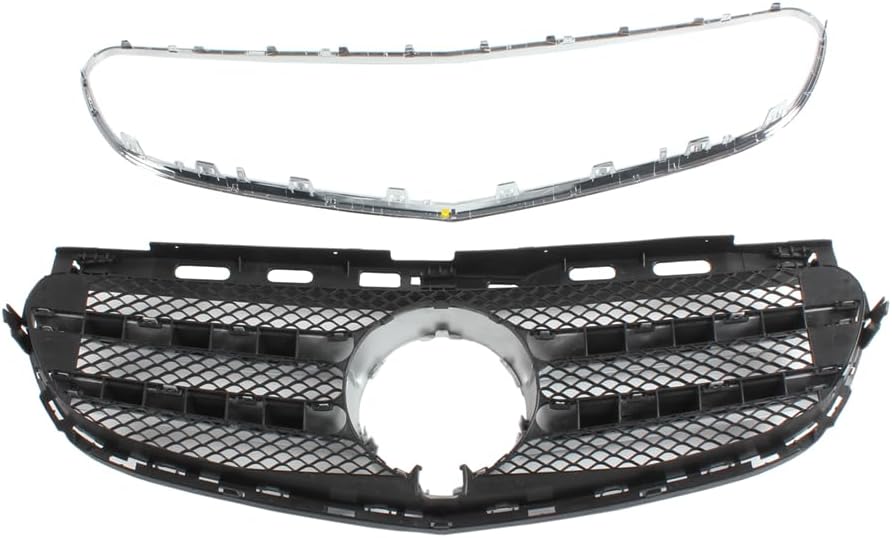 Front Bumper Grill Grille Fit For 2014 2015 2016 Mercedes E-Class E250/ E350/ E400/ E550/ W212/ S212, Radiator Grill + Chrome Molding Trim Replacement Parts Grid Accessories (Silver & Black)