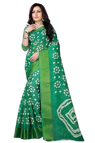 HAZDEAL Women's Cotton Bandhani Print Saree With Unstitched Blouse Piece Indian Saree for All Occassions (Green)