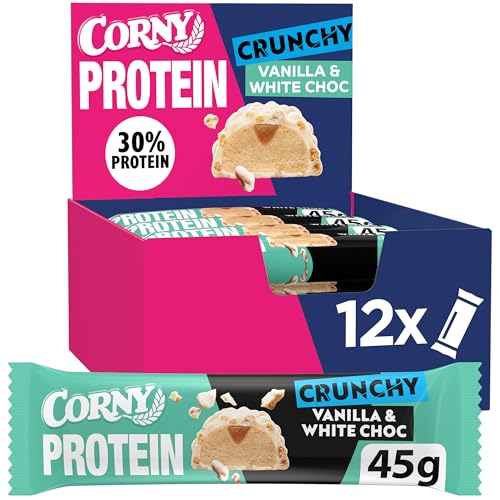 Proteinriegel | Corny Protein Crunchy Vanilla & White Choc | 30% Protein | Eiweißriegel ohne Zuckerzusatz | Großpackung 12x45g