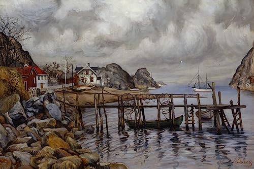Impression Photo Peinture à l'Huile Port Harald Oscar Sohlberg Toile