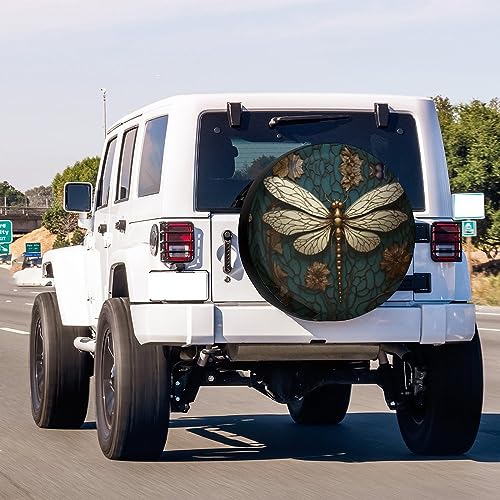 Image of Delerain Spare Tire Cover Gold Dragonfly Wheel Covers Waterproof Dust-Proof UV Sun Universal Fit for RV Trailer RV SUV Truck and Many Vehicle (17 Inch for Diameter 31 inch-33 inch)