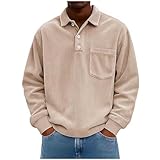 Men's Corduroy Shirts Solid Color Fall Half Button Long Sleeves Shirt Casual Work Collared Pullover Top with Pocket Khaki