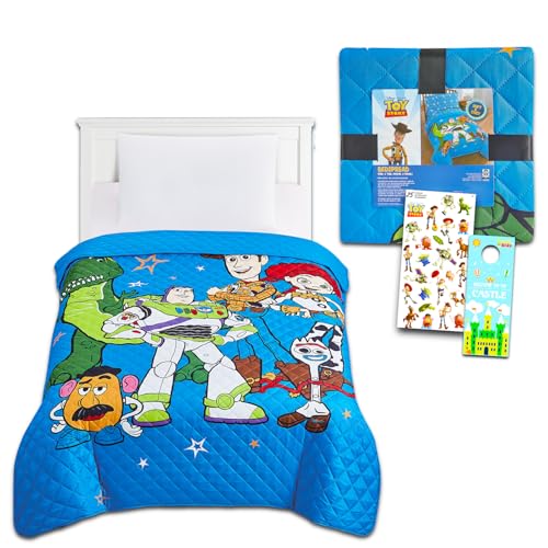 Disney Toy Story – Parure de lit double pour enfants – Ensemble avec couvre-lit matelassé Toy Story pour lit une place et des autocollants, plus | Parure...