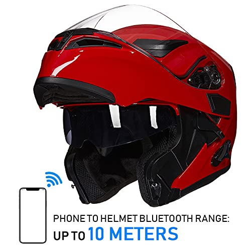 ILM Bluetooth Motorcycle Helmet Modular Flip up Full Face Dual Visor Mp3 Intercom FM Radio DOT Model 902BT(Bright Red, Medium) by ILM - Image 4