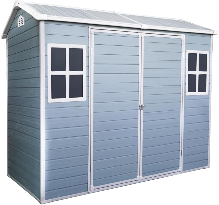 Durable Heavy-Duty Outdoor Storage Shed with Lockable Double Doors and Ventilated Windows for Garden, Patio, Yard, and Lawn Use (Grey + Polypropylene)