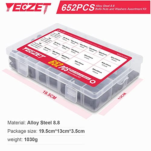 Yeezet 163 Set M4 M5 M6 Heavy Duty Bolts And Nuts Assortment Kit Alloy Steel Grade 8.8 Includes 13 Most Common Sizes #TOP1