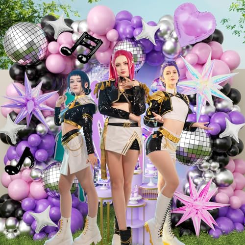 Image of JOGAMS 171Pcs Dark Kpop Balloons Arch Kit, Black Pink Purple Chrome Silver Disco Balloons for Kpop Fan Concert Music Birthday Party Photo Backdrop