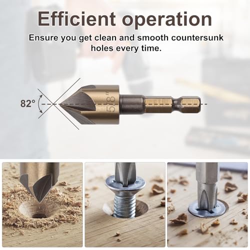 Rocaris R-332 5 Pack Countersink Drill Bit Set For Wood And Metal, 1/4 Inch Hex Shank, 4241 High Speed Steel thumb #4
