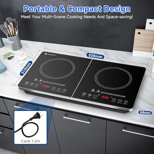 Induktionskochfeld 2 Platten, AMZCHEF Induktionsplatte Doppelt 3500W mit Unabhängigen Steuerungen, 20 Temperaturstufen, mehrere Leistungseinstellungen, Verbesserter IGBT, 4-Stunden-Timer – Bild 6