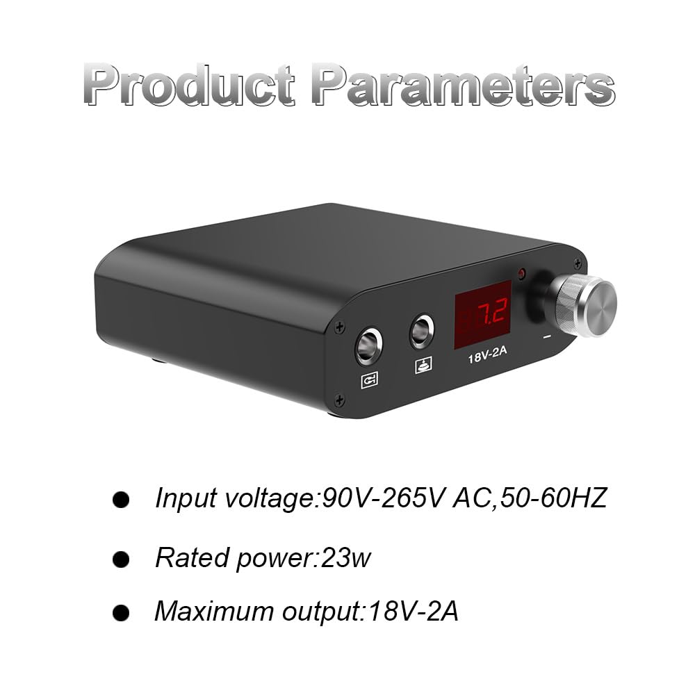 TTOOGO Digital Tattoo Machine Power Supply Compact Pedal Control Box with Display Knob Voltage Adjustment, Mini 18V Tool for Lining Shading,Black