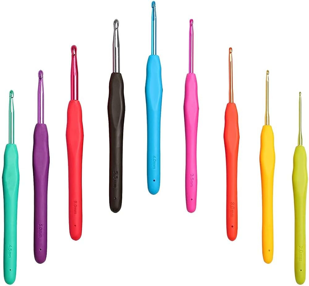 Crochet Hook, 9pcs Color Soft Rubber Handle Craft Aluminum Crochets for Crocheting, Knitting Needles for Yarn Craft