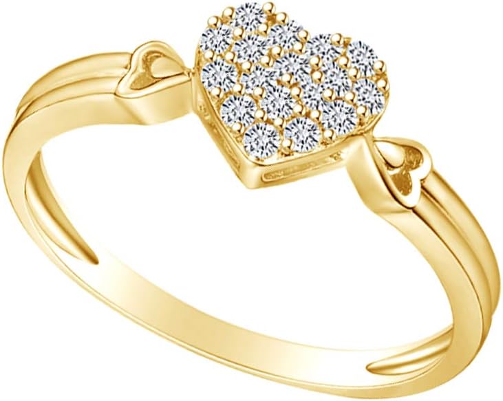 AFFY 14k Gold Over Sterling Silver Round Sparkling Cubic Zirconia Love Heart Promise Ring Jewelry Gift for Womens