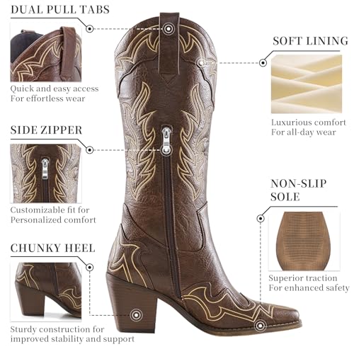 Image of ADAMUMU Womens Wide Calf Cowboy Boots Classic Western-Style Cowboys Boots for Women Pointed Toe Womens Cowgirl Boots with Chunky Heel Non-Slip Sole for Adding Timeless Elegance to Your Wardrobe