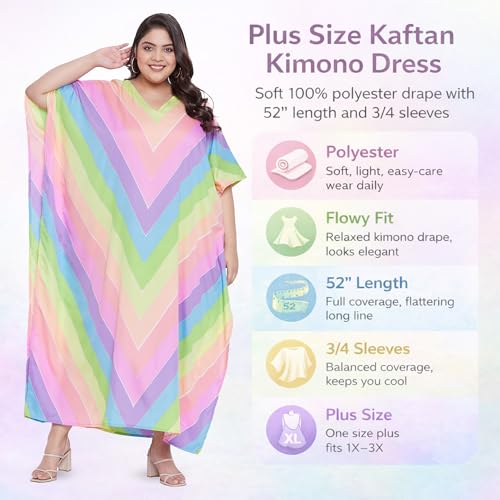 Image of Oussum Women Long Maxi Plus Size Polyester Kaftan Gown, Womens Kaftan Dresses Lounge Resort Wear, Plus Size Kaftan