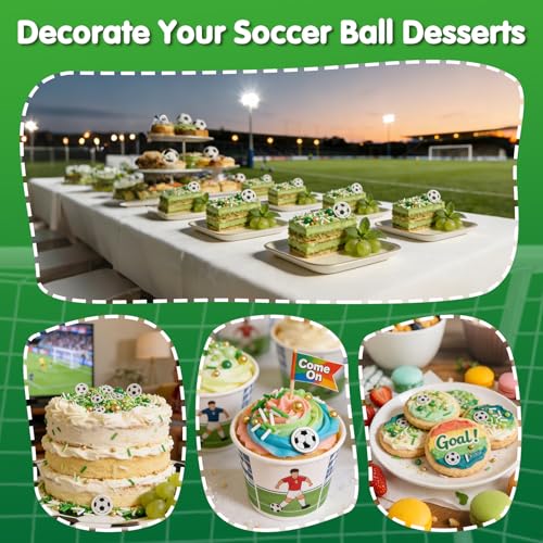 Image of Edible Soccer Sprinkles for Cake Decorating,Food Grade 130g,Baking Sprinkle Mix for Sports & Football Theme Party,Green Gold White Pearls and Jimmies with Soccer Wafer Paper Toppers,for Cupcakes,Ice Cream,Cookies,Donut,Cake Decorations,Match Viewing Events Birthday Celebration Supplies