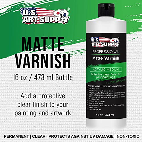 U.S. Art Supply Professional Matte Varnish, 16 oz (Pint) - Acrylic Medium, Clear Permanent Protective Finish for Paintings & Artwork, Apply Over Dry Acrylic Paint, UV, Reduces Photography Shine, Glare - Thumbnail 2