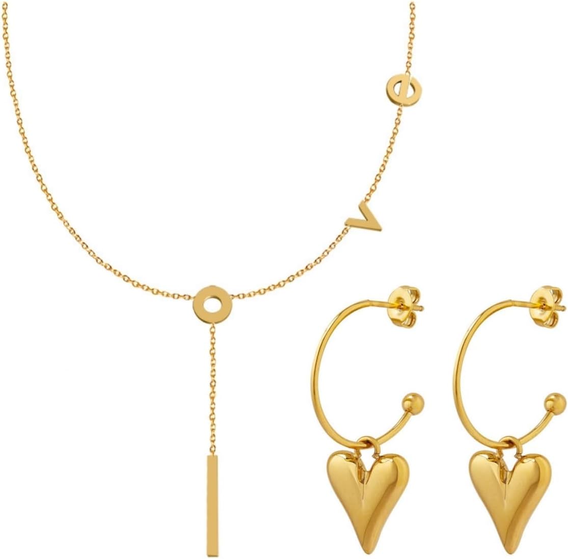 GenericTomovely 2-Piece Women's jewelry set,Gold Love Letter Letter Tassel Necklace Love Pendant Earrings Anniversary Valentine's Day Jewelry Gift for Female Mothers/Wives/Sisters/Best Friends, 45
