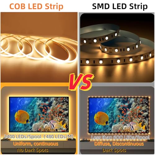 Cinta LED COB ultra delgada 12V 16.4 pies 480LED/m color rojo miniatura 3
