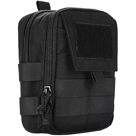 LefRight Tactical Phone Holster Pen Holder Molle EDC Belt Organizer Vest Attachment Pocket Tool Kit Gadget Waist Utility Pouch Dog Treat Bag with D-Ring Locking Hook Buckles Carabiner Key Clip Cover
