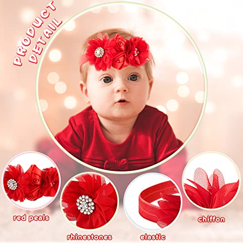 6 Pcs Red Headband Red Baby Bow Headband Red Floral Headband For Baby Girl Elastic Flower Crown Newborn Hair Accessories Rose Floral Headpiece Newborn Headband For Girls Baby Shower Birthday Photo #TOP2