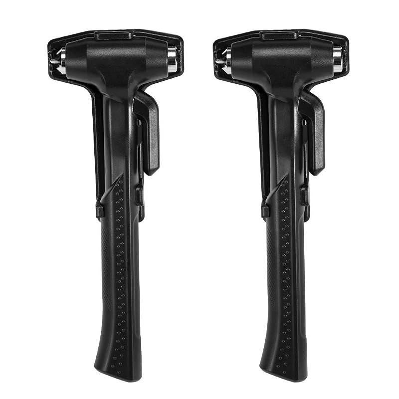 MOTORBUDDY Kit com 2 Martelos de Segurança Automotiva 3 em 1 com Quebrador de Vidro e Cortador de Cinto, Preto