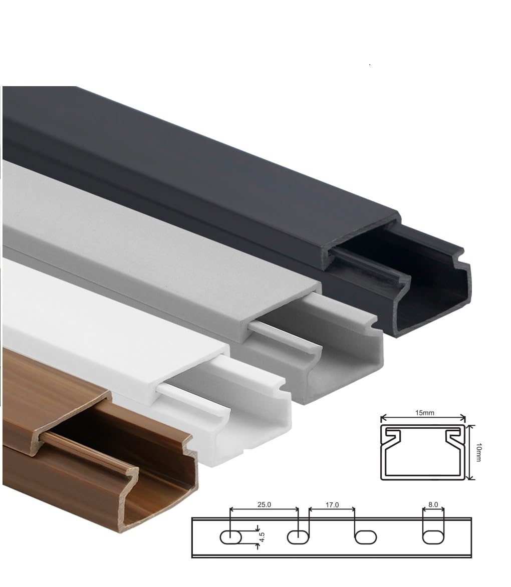 10m KOMIB Kabelkanal/Kabelkanäle/Kabelführung - Verschiedene Größen und Farben - Schraubbar - 5 x 2m Stangen - (Reinweiß (RAL 9010), 15 x 10 mm)