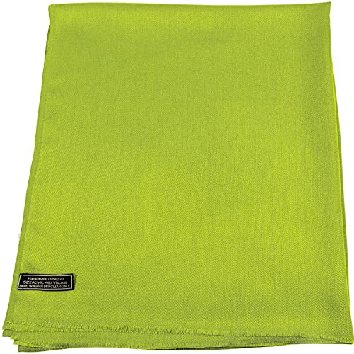 CJ Apparel Lime Green Solid Color Fringe Design Nepalese Shawl Seconds Scarf Wrap Stole Throw Head Wrap Pashmina Hand Made in Nepal New