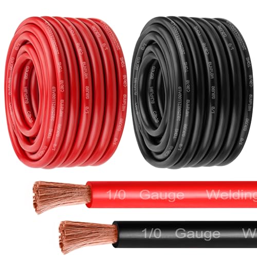 MOOKEERF 1/0 Gauge Battery Cable - 50FT Red + 50FT Black 1/0 AWG Welding Cable Flexible Stranded Oxygen-Free Pure Copper Wire for Automotive, Battery, Inverter, Solar, Marine and Generator