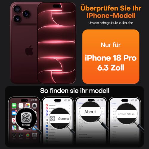 TAURI für iPhone 18 Pro Hülle 6,3" mit Schutzfolie - Burgunder – Ansicht 2