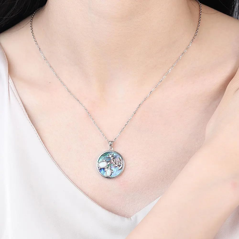 Collar de Tortuga de abulón de Plata de Ley 925 para Mujer, Gargantilla con Dije de Tortuga para Madre e Hija, Collar de Tortuga Hawaiana, Lindo Colgante de Tortuga de Animal del océano, Collar de
