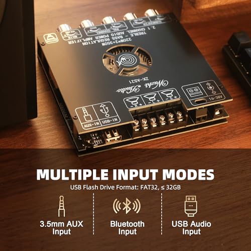 Image of ZK-AS21 2nd Gen 2.1 Channel Bluetooth Power Amplifier Board with TWS, 220Wx2 + 350W, TPA3255 Chip, Vehicle Amp with Bluetooth /AUX /USB Inputs