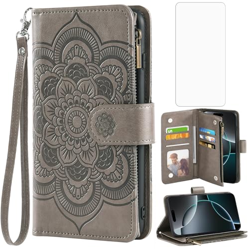 Protection iPhone 17 Pro Max étui portefeuille à rabat avec verre trempé porte-carte
