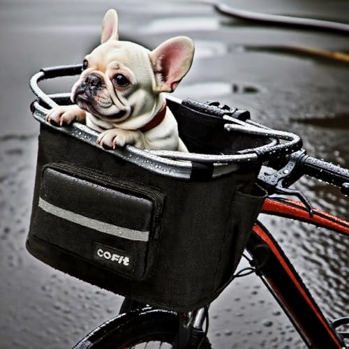 COFIT Fahrradkorb Vorne Abnehmbar Hundekorb Fahrrad Faltbarer für Haustier Einkaufen Pendler Camping und Outdoor Aufbewahrungstasche Schwarz mit Seitentaschen