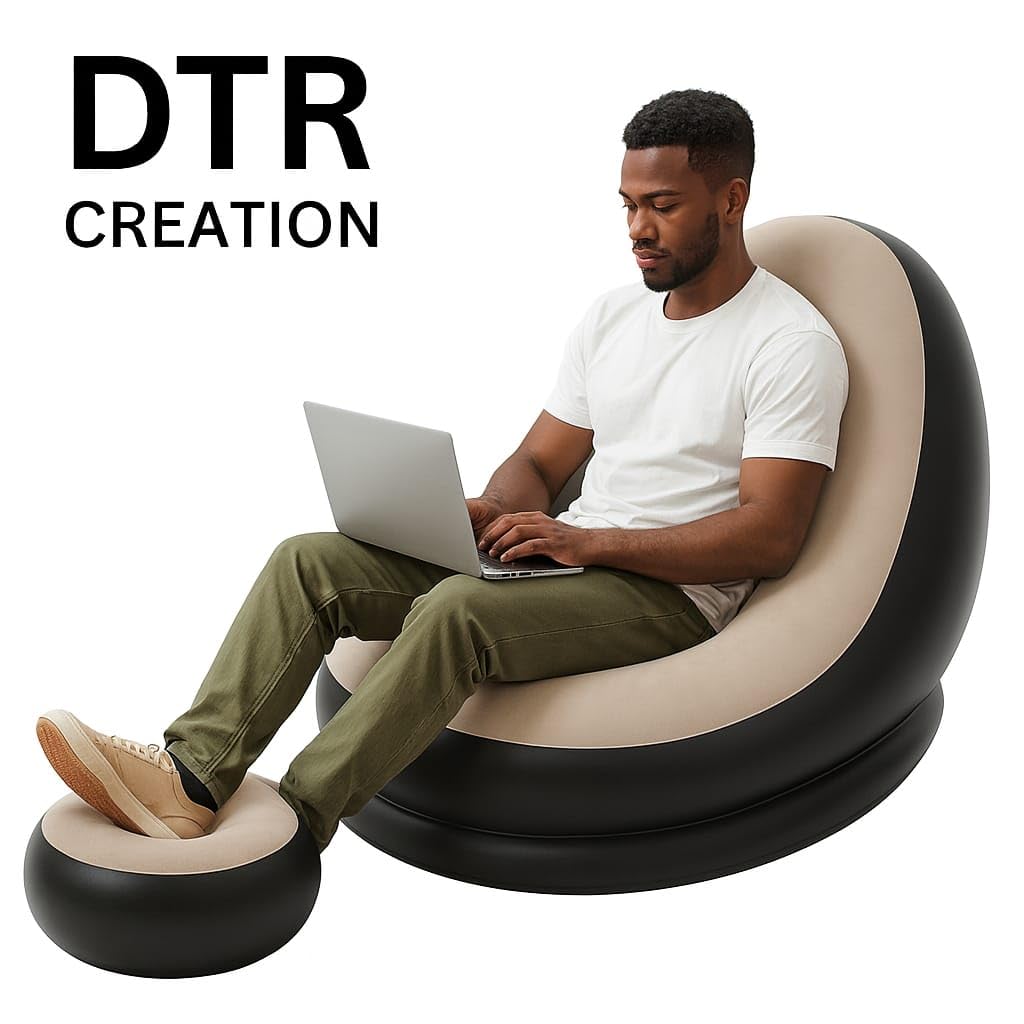 DTR Creation Inflatable Lounge Chair for Adults, Foldable Air Couch Sofa, Grey, 40D x 30W x 10H CM, Modern Style, Loveseat, 150 KG Weight Capacity, PVC Material 2