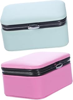 WATIIFUFU Portable Mini Jewelry Organizer Box Set for Women Earrings and Necklace Holder Travel Jewelry Case in Blue and Pink with Drawer Design