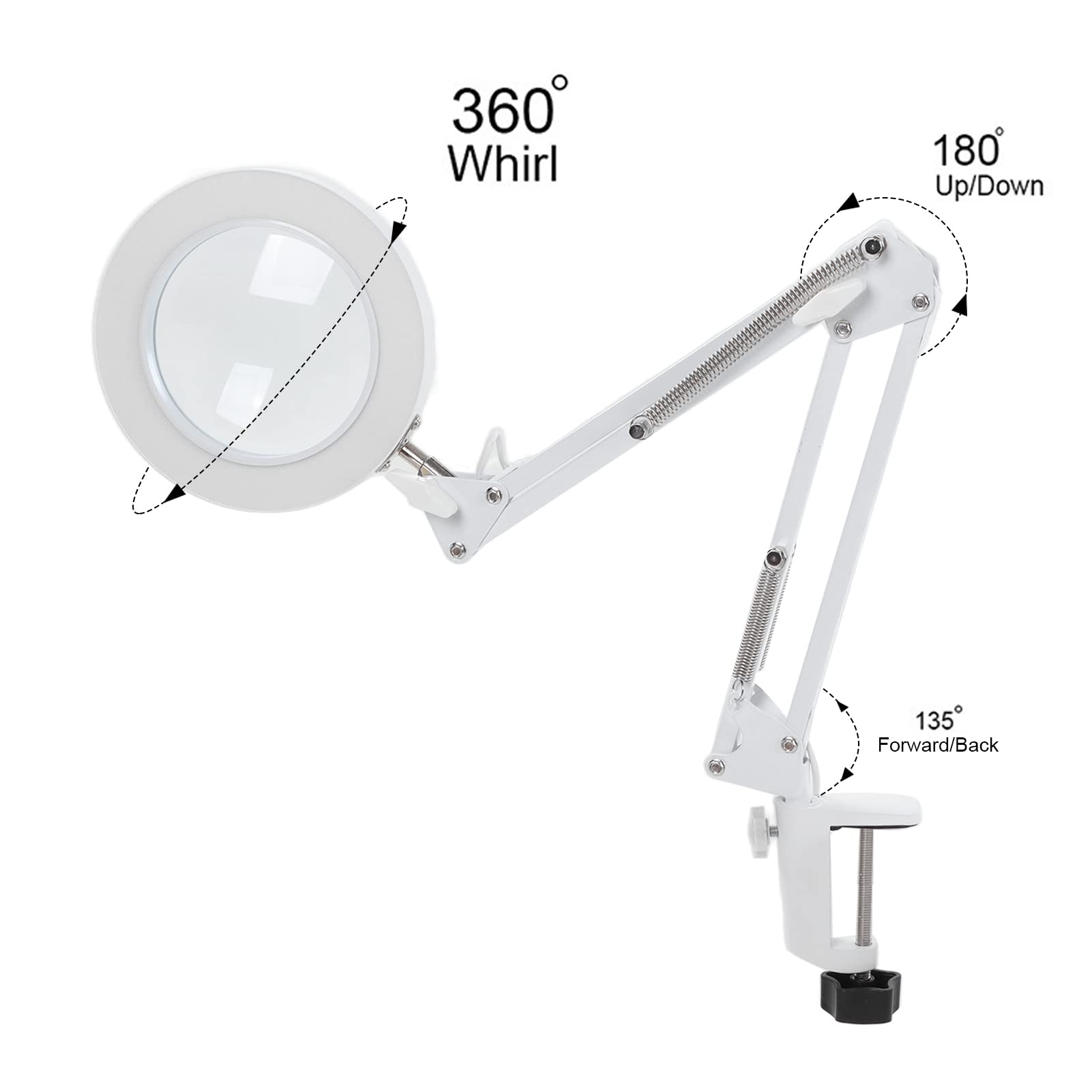 Lente d'ingrandimento con luce, Luce da lettura con clip, 3 temperature di regolabili e 11 luminosità, Lente d'ingrandimento 5X Morsetto pieghevole con clip in metallo per