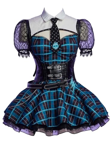 MEOWCOS Womens Gothic A-line Dress Holloween Cosplay Punk Dress Set