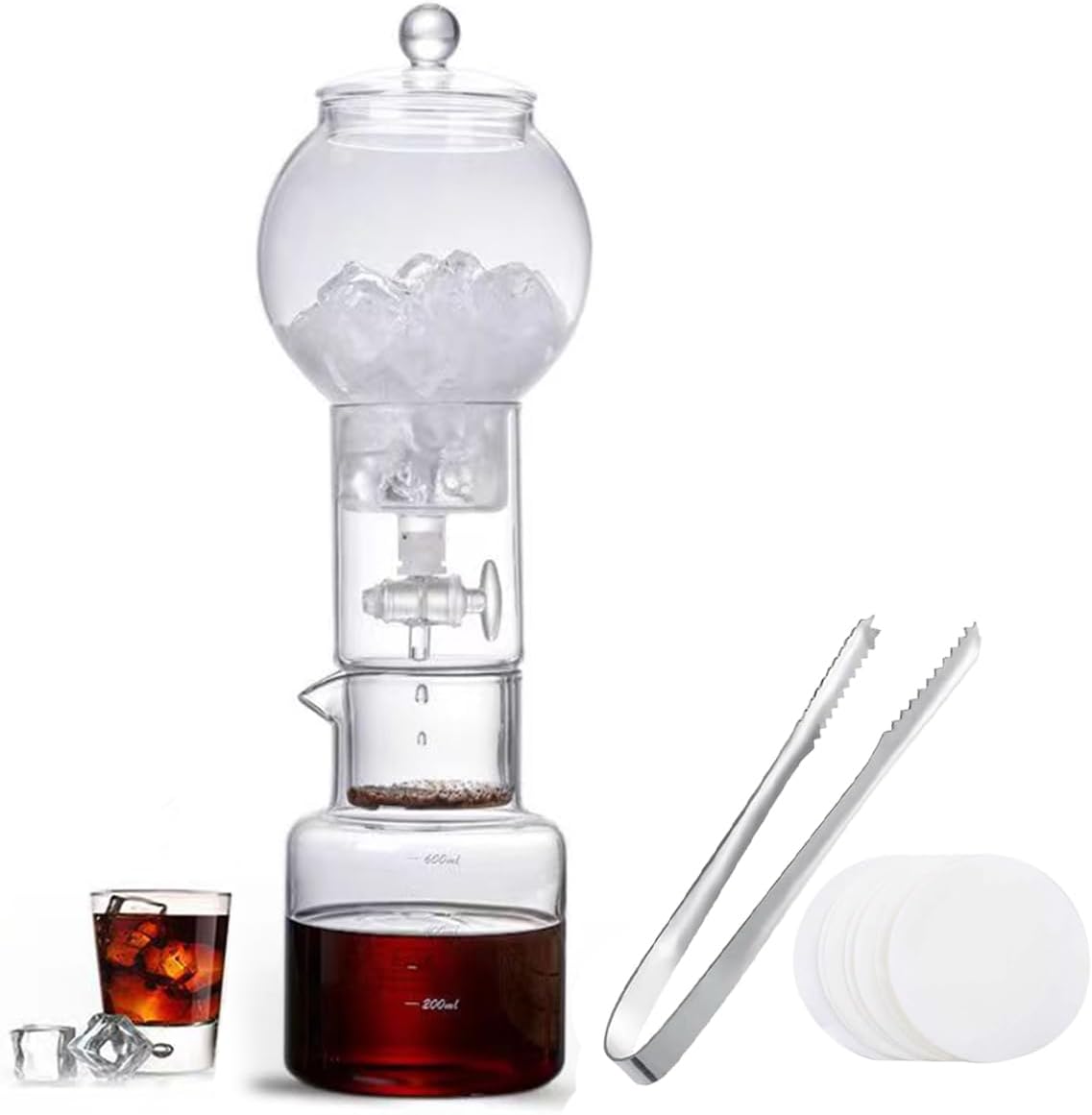 Cold Brew Drip Tower with Adjustable Water Flow,Cold Brew Drip Tower - 600ml Borosilicate Glass Coffee Maker, Slow Drip Ice Coffee Machine for Smooth, Rich Flavor, Perfect for Home & Office