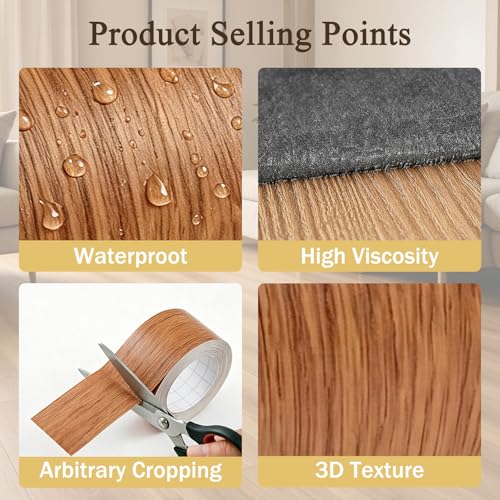 Image of GSCIT Club Red Oak Wallpaper, 2.4 inch X 15ft Self Adhesive Wood Grain Repair Tape Walnut Repair Patch for Tables, Chairs, Baseboards, Doors, Windows, Floors, Handicraft DIY.