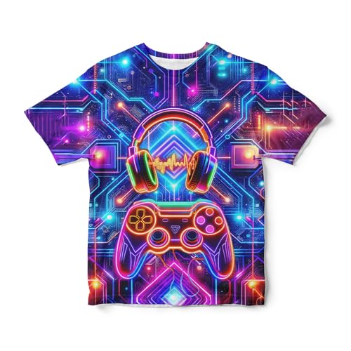Kids Gaming Tshirt Boys Neon Shirt Kids Gamer Short Sleeve 3D Graphic Cool Lightning Casual Tee Shirt Gift Tops Neon Shirts for Boys Girls X-Small 6-8 Years