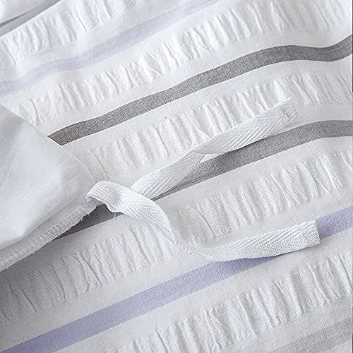 Merryfeel Seersucker Duvet Cover Set Queen Size, 100% Cotton Yarn Dyed Seersucker Stripe Duvet Cover With Pillowshams,3 Pieces Bedding Set - Full/Queen #TOP6