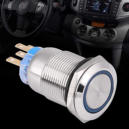 LED Latch Button Switch, 19mm 12V LED Waterproof Stainless Self-locking Latching Push Button Switch (Blue LED ring light) - Image 4
