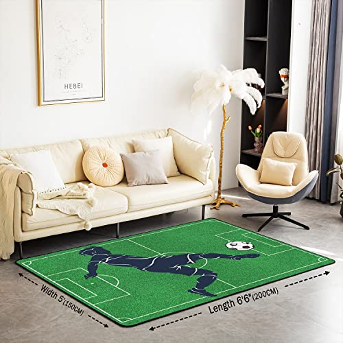 Loussiesd Football Rugs for Living Room Bedroom Soccer Ball Sports Theme Living Room Rugs for Bedroom Kids Boys Girls Teens Football Field Carpet Competitive Games Floor Mat 150 * 200cm - Image 2