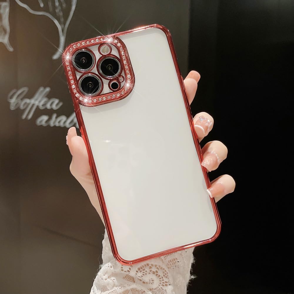 Coque souple iPhone 13 Pro Max rouge transparente diamant strass - 5